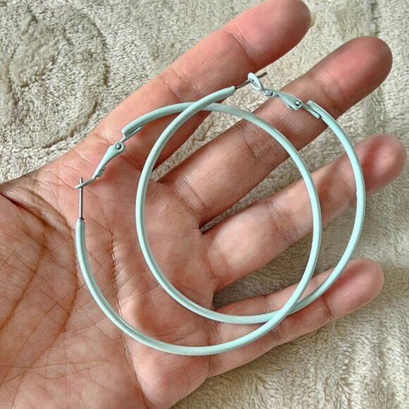 Large Hoop Earrings, Set of 3 Bundle | Black, Navy & Baby Blue - Picture 9 of 10